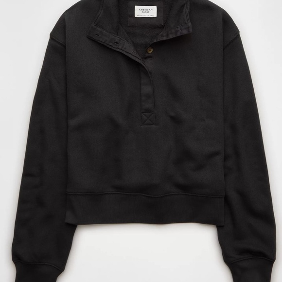 AE Fleece Cropped Sweatshirt Henley Neck Charcoal Black Women’s XL Cozy Casual - Picture 2 of 12